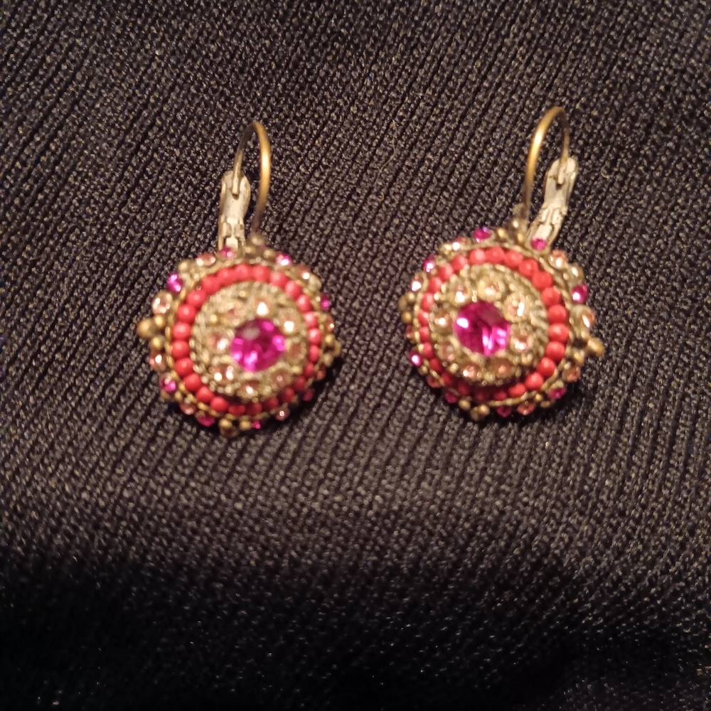 Pink and Gold Beaded Earrings